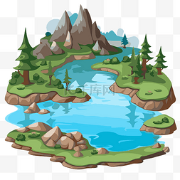 透明湖剪贴画卡通森林土地景观与