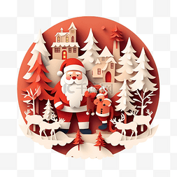 雪人图片_与圣诞老人和剪纸风格的朋友一起