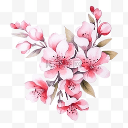粉红色花朵的分支与叶子水彩风格