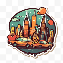 纽约字体图片_带有纽约徽标和城市景观的贴纸 