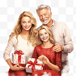 礼物送人图片_快乐的老年人和年轻家庭在圣诞节