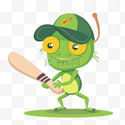 板球卡通图片_板球剪贴画蜥蜴与蝙蝠和绿色头盔