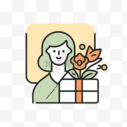 母亲节卡片图片_带鲜花礼物的女性图标 向量