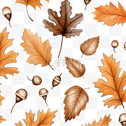 植物无缝印花图片_秋季和感恩节无缝图案，配有橡树