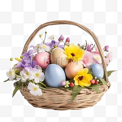 蛋装饰品图片_复活节快乐，鲜花篮里的彩蛋