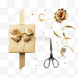 剪刀和图片_用盒剪刀和线从圣诞或寒假礼物上