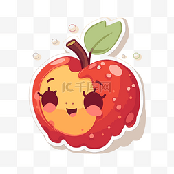 卡通苹果贴纸图片_白色表面剪贴画上的甜蜜卡通苹果