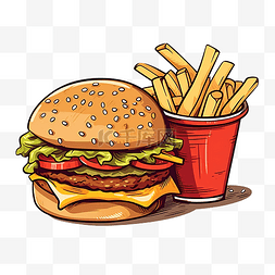 芝士图片_简约风格的汉堡包和炸薯条插图