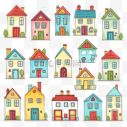 村庄房子元素图片_可爱的卡通色彩缤纷的房子