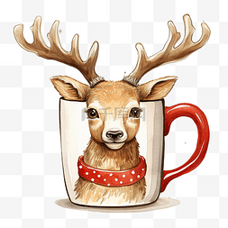 红色天空图片_红色咖啡杯中的圣诞庆祝驯鹿插图