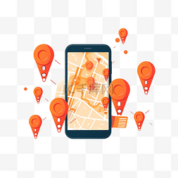 智能导航图片_智能手机和定位销插图以简约风格