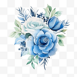 水彩花卉边框素材图片_水彩花卉边框排列与蓝玫瑰和绿叶