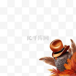 动物指向图片_一只戴帽子的火鸡将翅膀指向一张