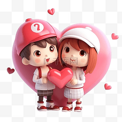 情人节情侣卡通人物3D渲染