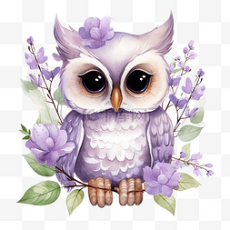 淡紫色猫头鹰与花