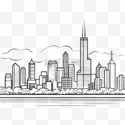 蓝色城市轮廓图片_芝加哥城市景观天际线轮廓涂鸦绘