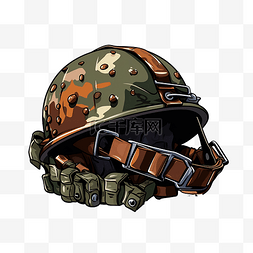 带弹药带彩色PNG插图的军用头盔