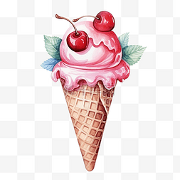 松饼冰淇淋图片_水彩冰淇淋剪贴画元素