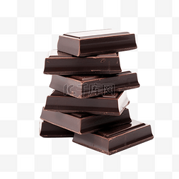 黑巧克力片堆叠在白色背景全景深