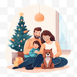 圣诞树附近沙发上的幸福家庭