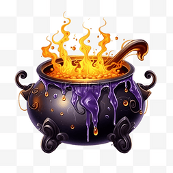汤图片_女巫的铁锅，带有冒泡的液体魔法