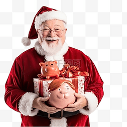 拿存钱罐图片_圣诞老人拿着圣诞存钱罐钱箱节日