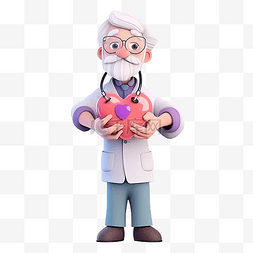 心脏无跳动图片_3d 卡通医生持有心脏医疗保健概念
