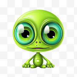 未来幻想图片_外星人面对着大眼睛的绿色外星生