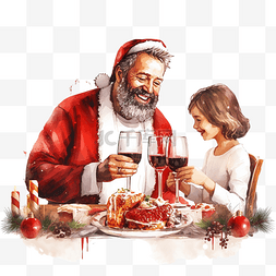 快乐的父亲在圣诞家庭晚宴上打开