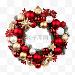 金色松枝图片_圣诞花环与圣诞松枝和圣诞球