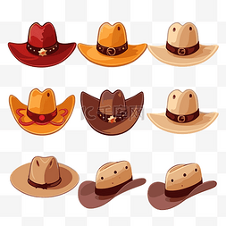 牛仔帽剪贴画 八个牛仔帽卡通套