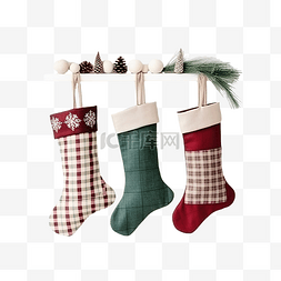 新年线性装饰图片_圣诞袜与礼物新年传统装饰