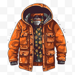 外套剪贴画橙色派克大衣风格图解