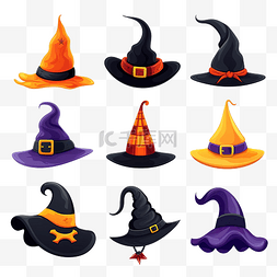 色彩缤纷的女巫和巫师帽子万圣节
