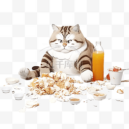 意大利面卡通图片_有趣的胖猫贪吃，饭后在主人不在