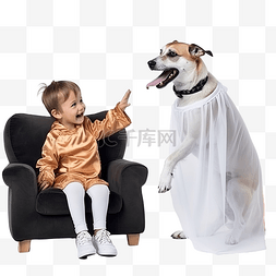 沙发上的狗狗图片_有趣的杰克罗素狗庆祝万圣节与它