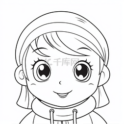 微笑卡通表情图片_带围巾的小女孩着色页