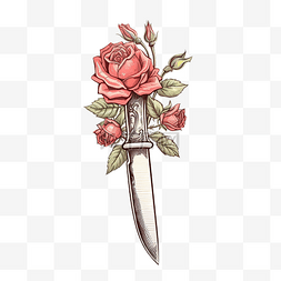 复古刀与玫瑰插画
