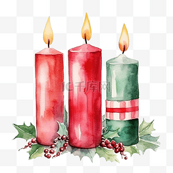圣诞蜡烛水彩插图