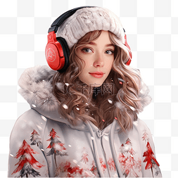 听力耳罩图片_冬季森林里穿着圣诞毛衣和耳罩的