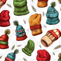 温暖框图片_圣诞无缝图案手绘彩色帽子
