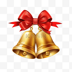金色的钟声圣诞装饰与红丝带矢量