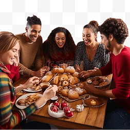 圣诞节庆祝活动 餐桌上的多种族