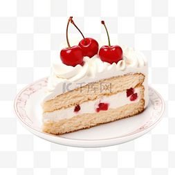 蛋糕咖啡图片_奶油蛋糕与孤立的红樱桃