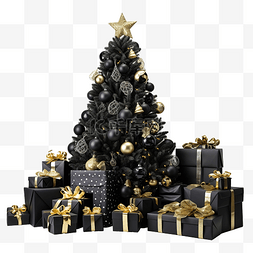 雪图片_带有黑色圣诞树和礼物的节日圣诞