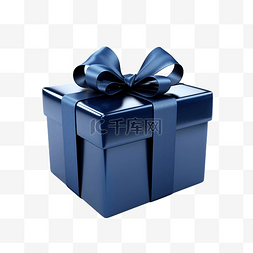 深蓝色礼盒，以蝴蝶结形式的蓝色