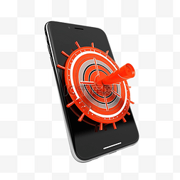 红色靶心图片_手机橙色智能手机与目标齿轮红色