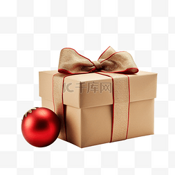 快乐有礼图片_用牛皮纸包裹的礼盒，木头上有红