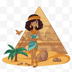 埃及剪贴画卡通埃及女孩在金字塔