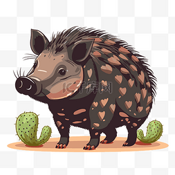 Javelina 剪贴画可爱卡通野猪与仙人